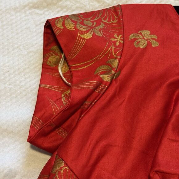 Vintage 60s Hawaiian Togs Maxi Dress Red Gold Metallic Floral Draped Back Small - Picture 7 of 13